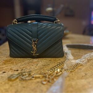 Yves Saint Laurent Green Quilted Shoulder Bag with Gold Chain